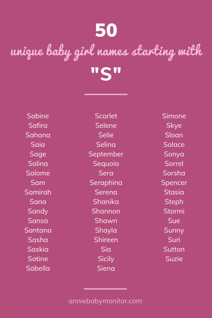 50 UNIQUE Baby Girl Names Starting With S Annie Baby Monitor